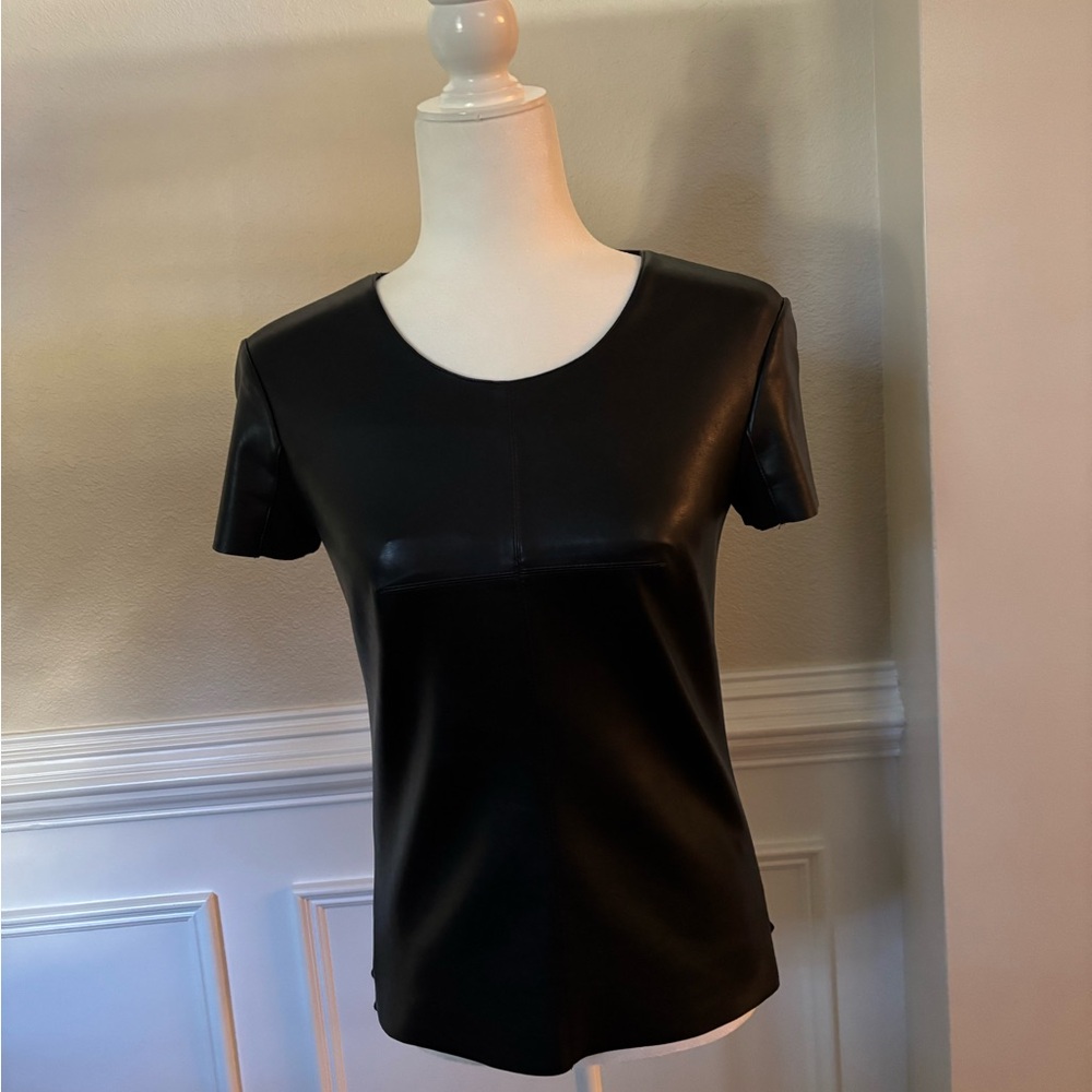 Black Faux Leather and Knit Bailey 44 Top